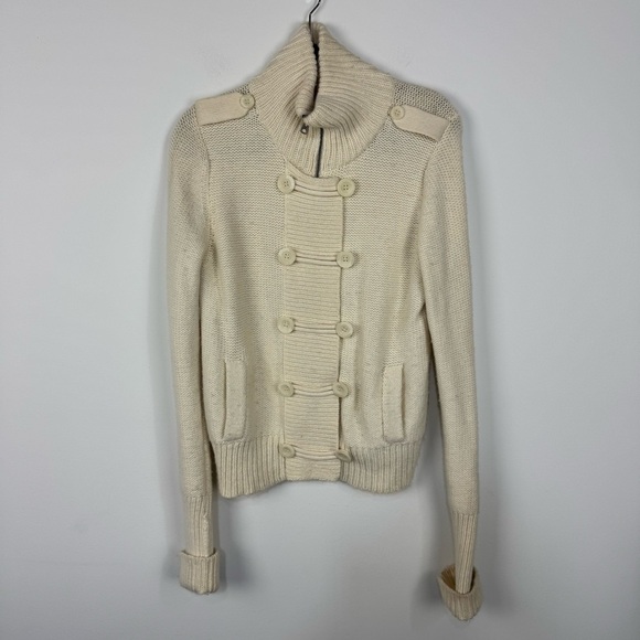American Eagle Knit Nautical Pea Coat Jacket Ivory Cream Neutral - Picture 1 of 4